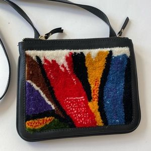 Rachel Comey Dey Bag. Crossbody in black leather with carpet panel